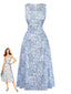 Robe Col Carré Sans Manches Petites Fleurs Bleues Années 1940