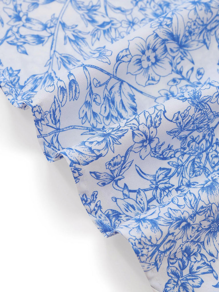 Robe Col Carré Sans Manches Floral Mi-Longue Petites Fleurs Années 1940 6