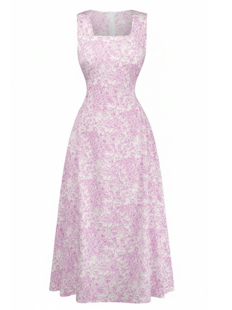 Robe Col Carré Sans Manches Petites Fleurs Bleues Années 1940