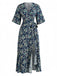 Robe Bohème Floral Imprimé Col V Portefeuille Midi Années 1970 4