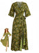 Robe Bohème Floral Imprimé Col V Portefeuille Midi Années 1970