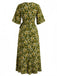 Robe Bohème Floral Imprimé Col V Portefeuille Midi Années 1970 3