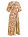 Robe Bohème Floral Imprimé Col V Portefeuille Midi Années 1970 6