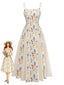 Robe Midi à Bretelles fines Petites Fleurs Beige Années 70