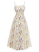 Robe Midi à Bretelles Spaghetti Petites Fleurs Beige Années 70
