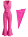 Ensemble 2 Pièces Top Col V & Pantalon Évasé Barbie Rose Années 70