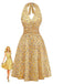 Robe Floral Halter Petites Fleurs Froncé Taille Jaune Années 1950