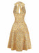 Robe Floral Halter Petites Fleurs Froncé Taille Jaune Années 1950 3