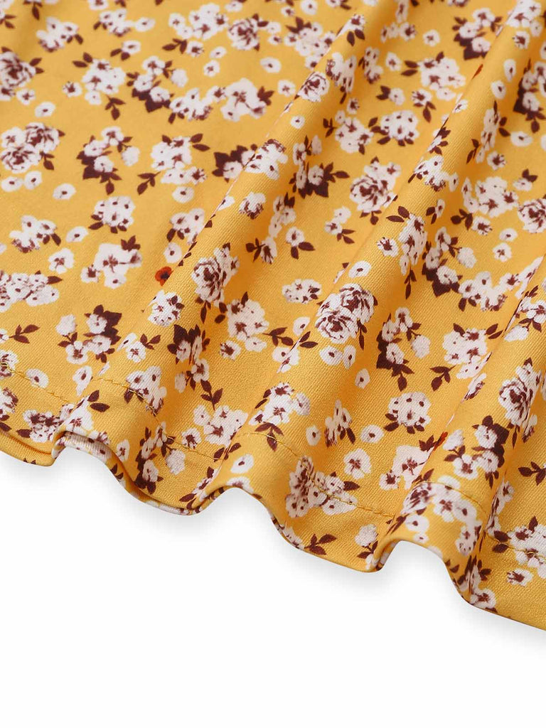 Robe Floral Halter Petites Fleurs Froncé Taille Jaune Années 1950 5