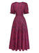 Robe Col Carré Floral Longue Imprimé Lie-de-Vin Années 1940 3