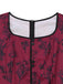 Robe Col Carré Floral Longue Imprimé Lie-de-Vin Années 1940 4