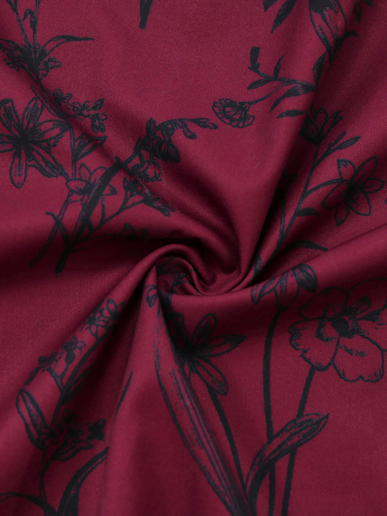 Robe Col Carré Floral Longue Imprimé Lie-de-Vin Années 1940 7