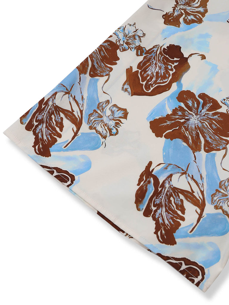 Combishort Beige Floral Imprimé Sans Manches Jambes Larges Années 1940 7