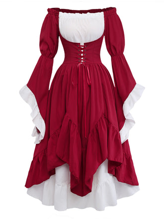 Robe Rouge Épaules Dénudées Manches Cloche Renaissance Années 1930 2