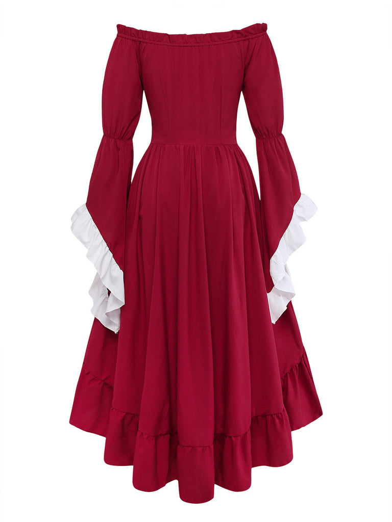 Robe Rouge Épaules Dénudées Manches Cloche Renaissance Années 1930 3