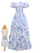 Robe Épaules Dénudées Watercolor Floral Volant Maxi Années 1930