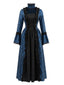 Robe Bleu Paon Gothique Victorienne Manches Cloche Floral Années 1930