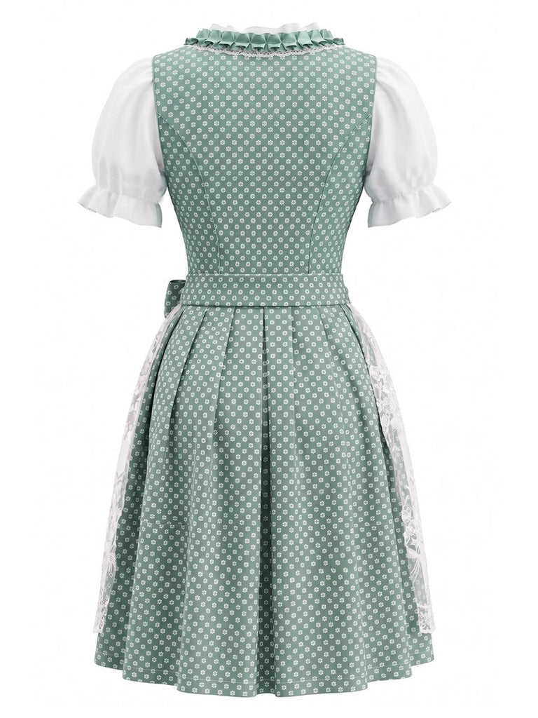 Ensemble 3PCS Col Carré Floral & Blanc Puff & Apron Années 1950 9