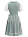 3PCS robe fleurs et encolure carrée haut blanc manches bouffantes et tablier années 1950