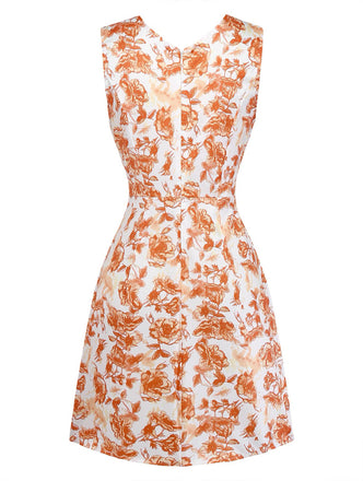 Robe Floral Col V Orange Années 1960 2