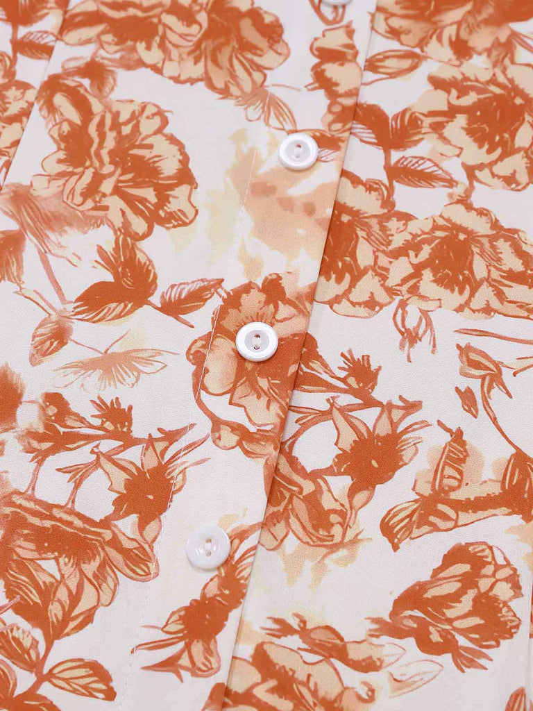 Robe Floral Col V Orange Années 1960 5