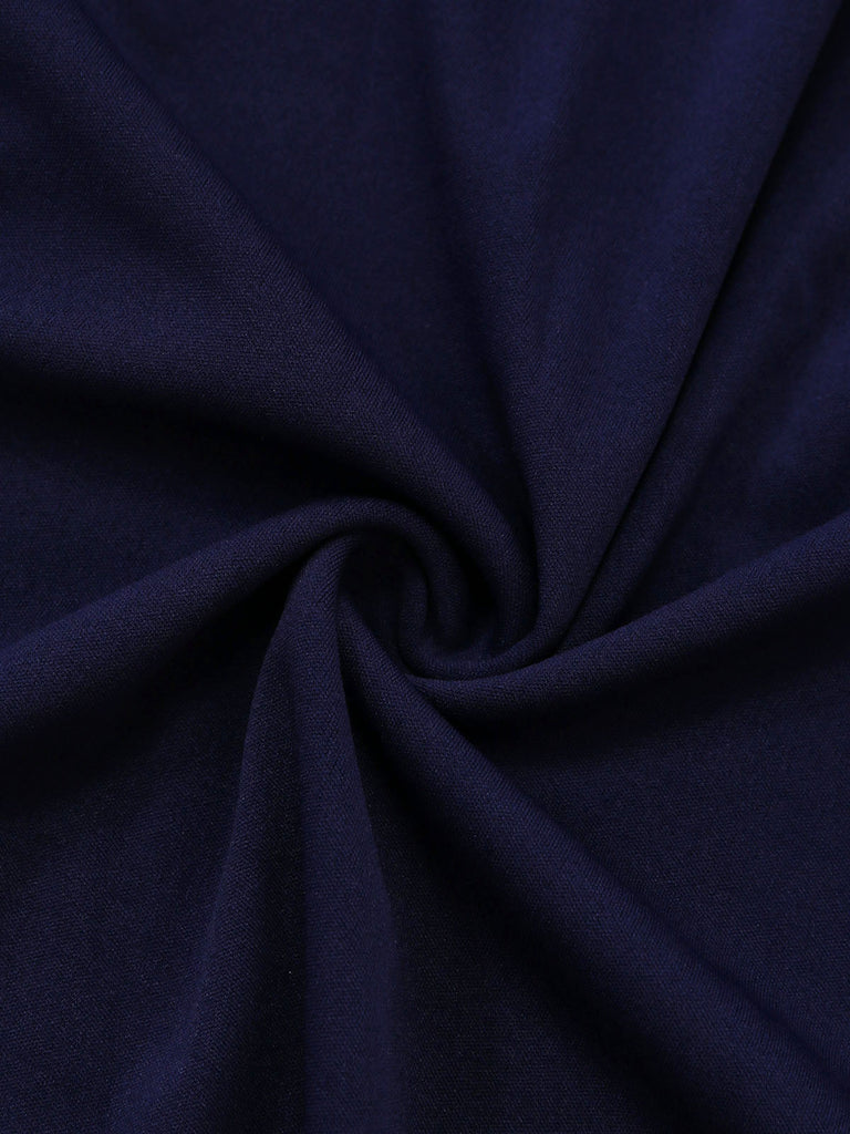 Robe Épaules Dénudées Évasé Encolure Repliée Bleu Profond Années 1950 7