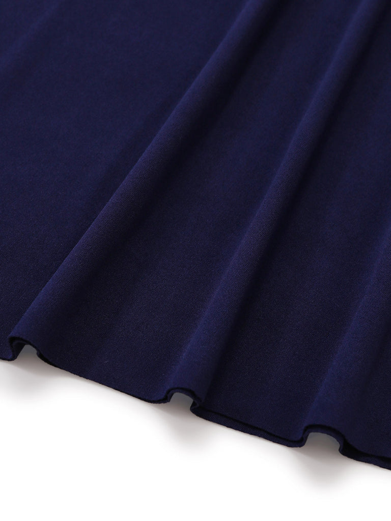 Robe Épaules Dénudées Évasé Encolure Repliée Bleu Profond Années 1950 6