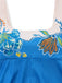 Robe Col Carré Floral Épaule Nœud Bleu Années 1970 4
