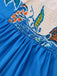 Robe Col Carré Floral Épaule Nœud Bleu Années 1970 5