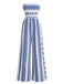 Combinaison Bustier Smockée à Jambes Larges Imprimé Géométrique Bleue Années 70