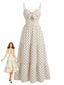 Robe nuisette beige pois et nœud ajouré années 1940