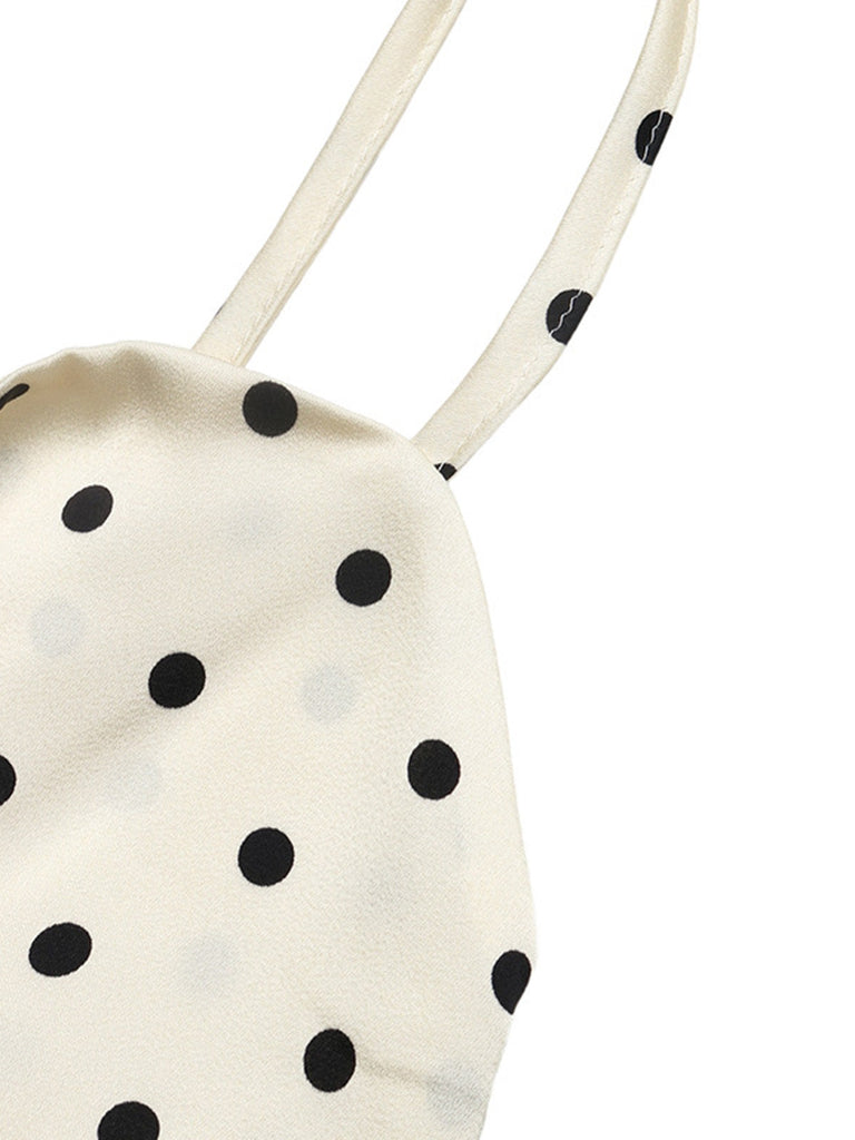 Robe Beige à Pois Hollow Nœud Slip Années 1940 5