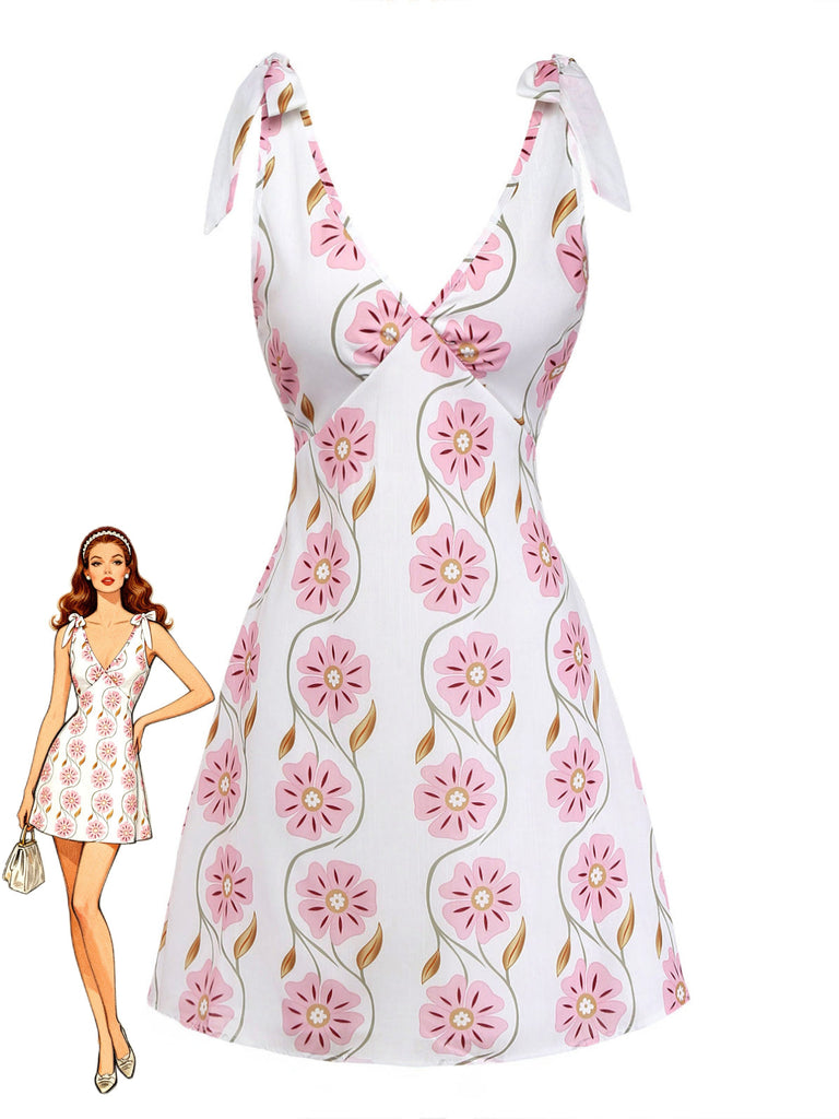 Robe Bretelles Spaghetti Floral en A Rose Années 1960