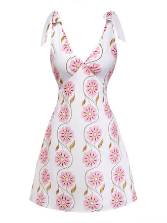 Robe Bretelles Spaghetti Floral en A Rose Années 1960 2