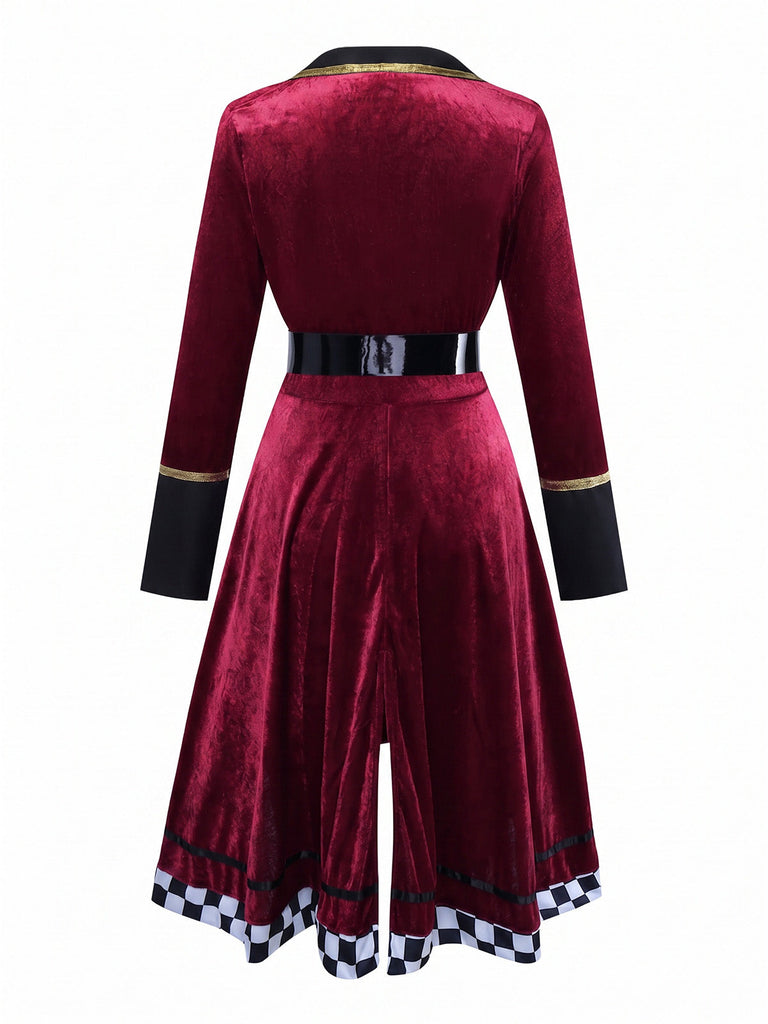 Set Costume Chapelier Fou Halloween à Manches Longues avec Ceinture Années 1960