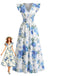 Robe Bleu Rose Col V Volant Manches Cape Années 1940