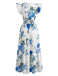 Robe Bleu Rose Col V Volant Manches Cape Années 1940 3
