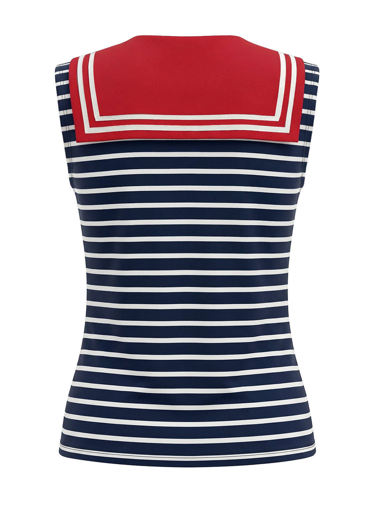 [Prévente] Tops Rouge & Bleu & Blanc Rayé Col Marin Sans Manches Années 1950 4