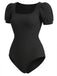 [Prévente] Tops Noir Col Carré Manches Bouffantes Ribbed Bodysuit Années 1950 3