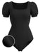 [Prévente] Tops Noir Col Carré Manches Bouffantes Ribbed Bodysuit Années 1950