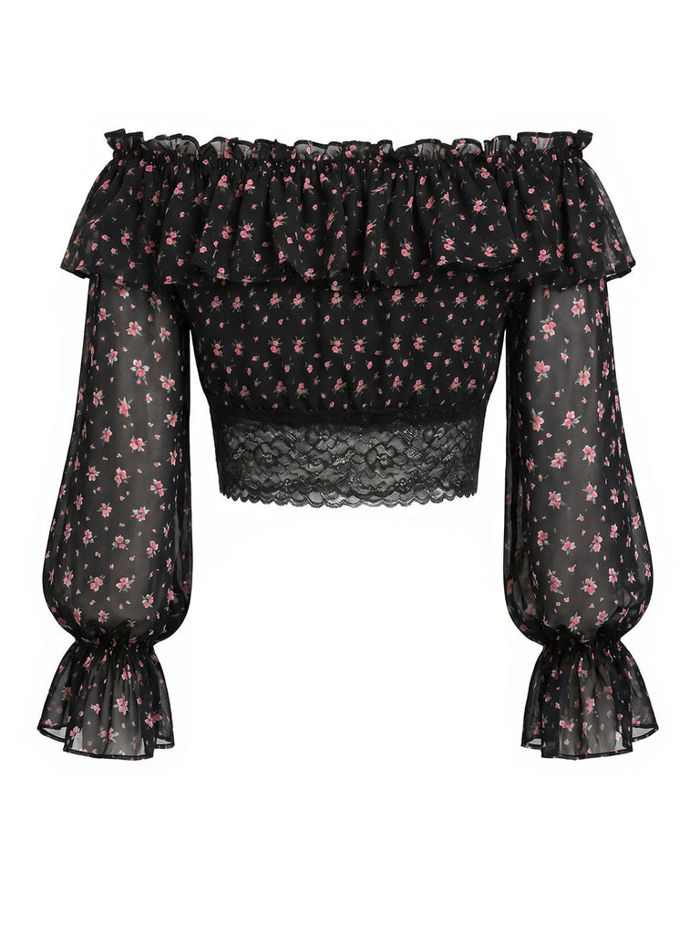 [Prévente] 3PCS Floral Dentelle Longue Petites Fleurs Mini Noir Années 1950 8