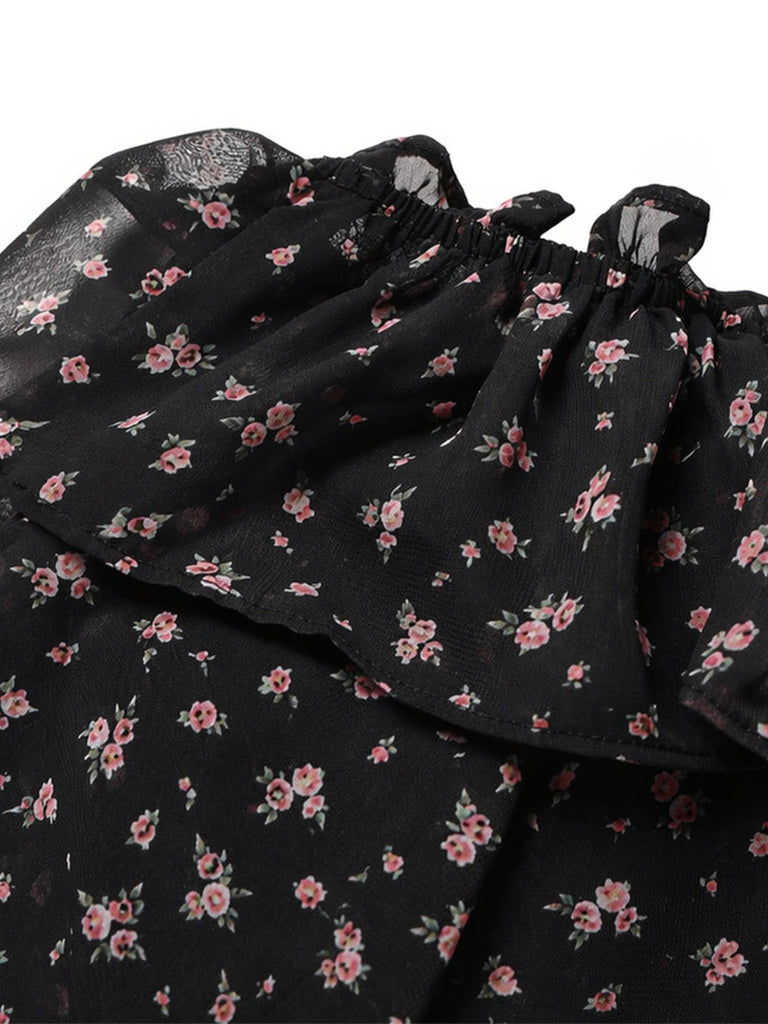[Prévente] Épaules Dénudées Floral Dentelle Petites Fleurs Mini Noir Années 1950 4