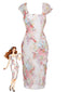 Robe ajustée multicolore maille plissée motif floral années 60