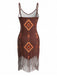 Robe Col V Bohème Ourlet Frangé Marron Années 70