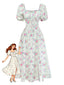 Robe Vert Petites Fleurs Manches Bouffantes Années 1950