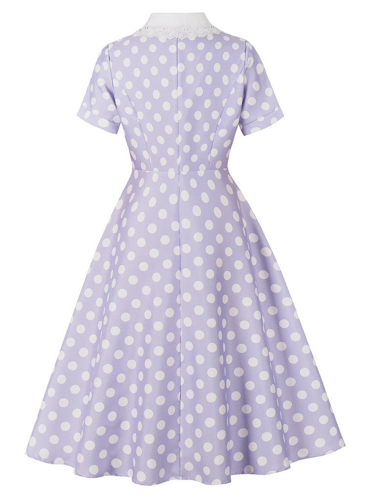 Robe à Pois Dentelle-Trimmed Col Évasé Années 1950 2