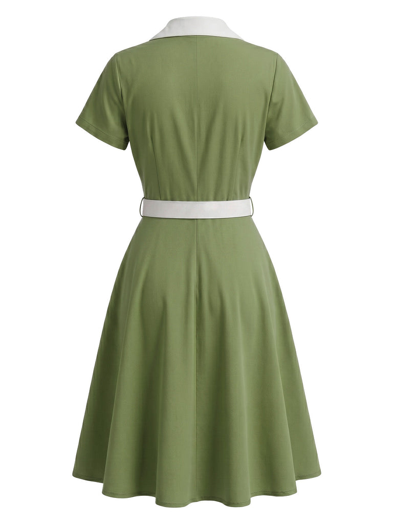 Robe Blanc Contrasté Revers Col Évasé Années 1950 3