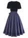 Robe Bleu Col Carré Velours & à Pois Apron Années 1950 3