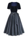 Robe Bleu Col Carré Velours & Tablier à Pois Années 1950