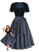 Robe Bleu Col Carré Velours & Tablier à Pois Années 1950